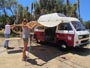 Putting up the awning, Inland Camping in Malaga, Andalucia, Spain.